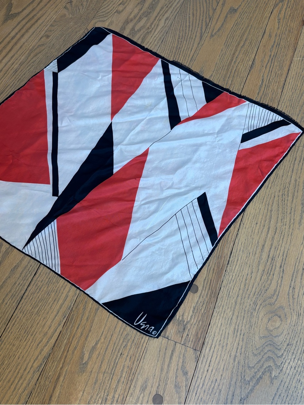 Vintage Vera Neumann Geometric Red, Black & White silk scarf